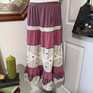 VTG 90s Spiegel Purple, Grey, Pink Tiered Color Block Embroidered Cotton Skirt